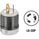 20A 250V 3-Wire 2-Pole L6-20P Locking Cord Plug R61-02321-0BX